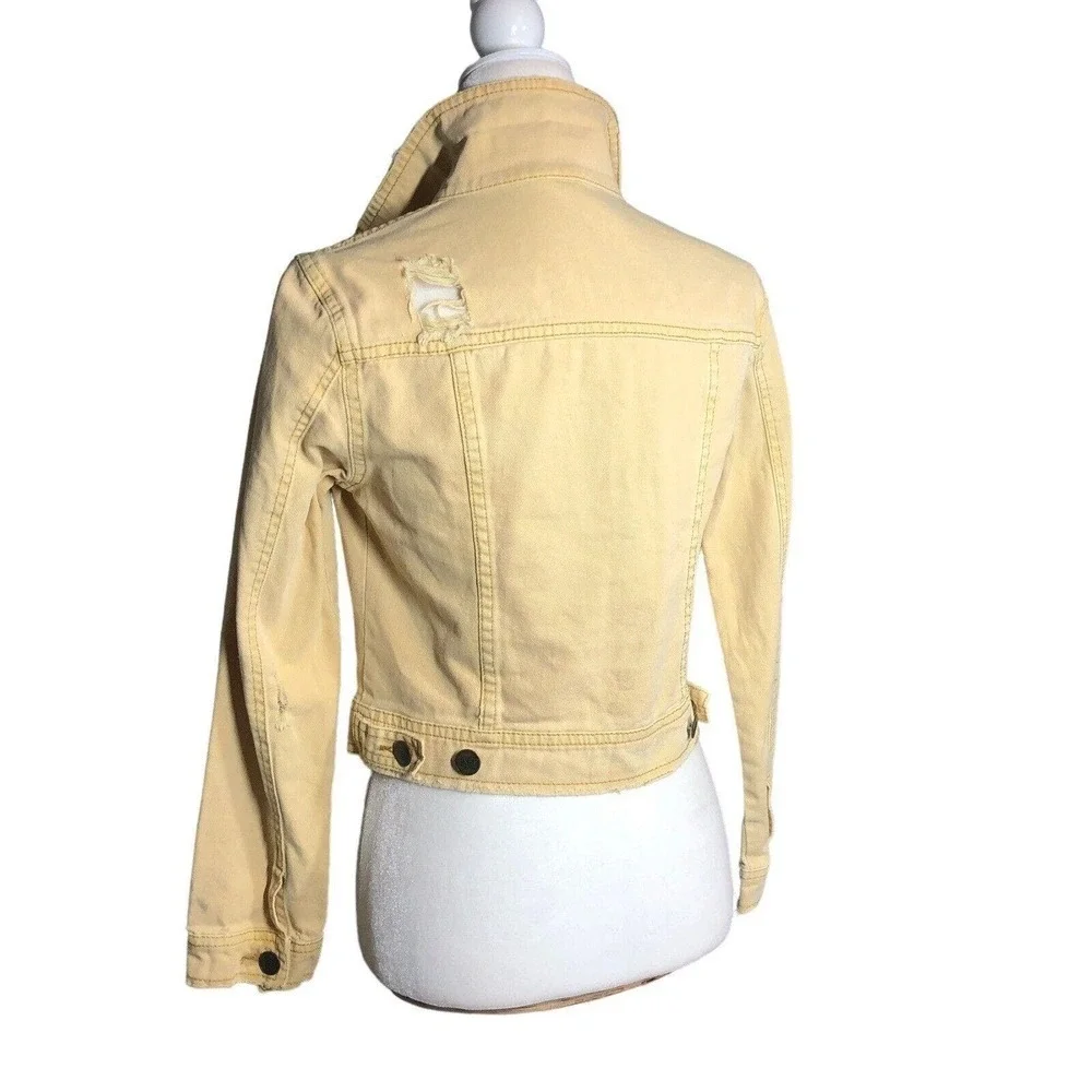 Free‎ People Jacket Womens 4 Pastel Yellow Button Collar Pockets Rumors Denim